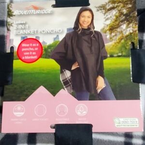Black 2-in-1 Blanket Poncho. Warm Oneside. Rsin Proof On Other